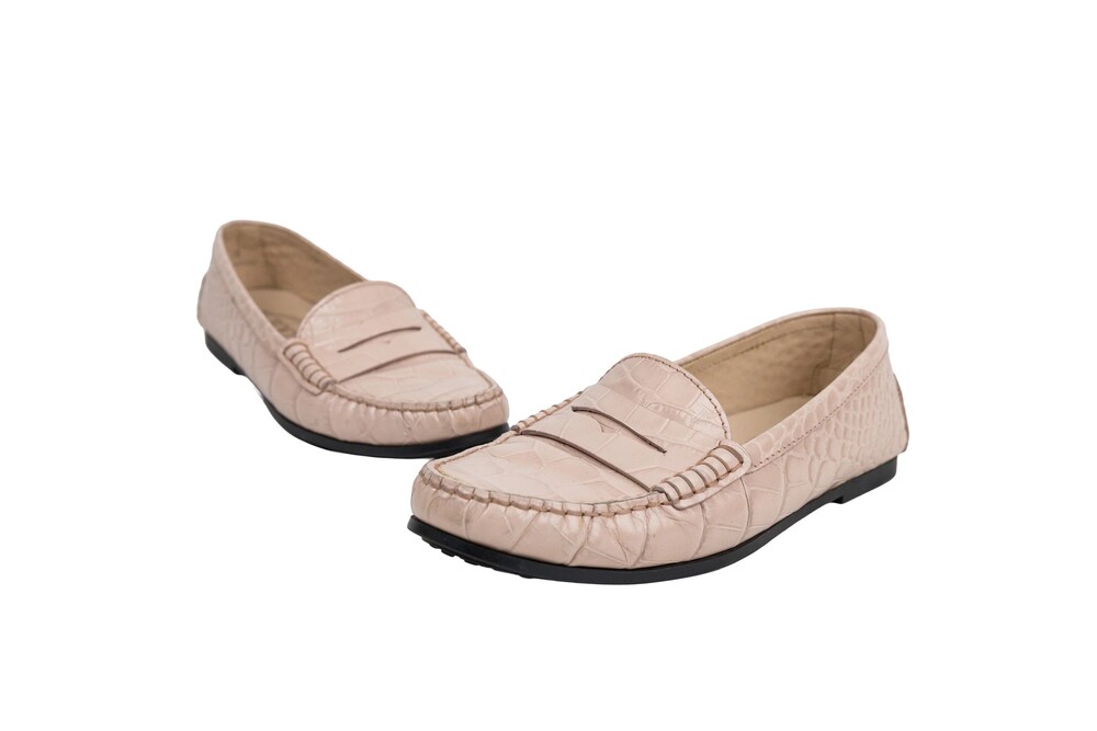 Tod's Pale Pink Croc-Embossed Leather Driving Loafer Size 38